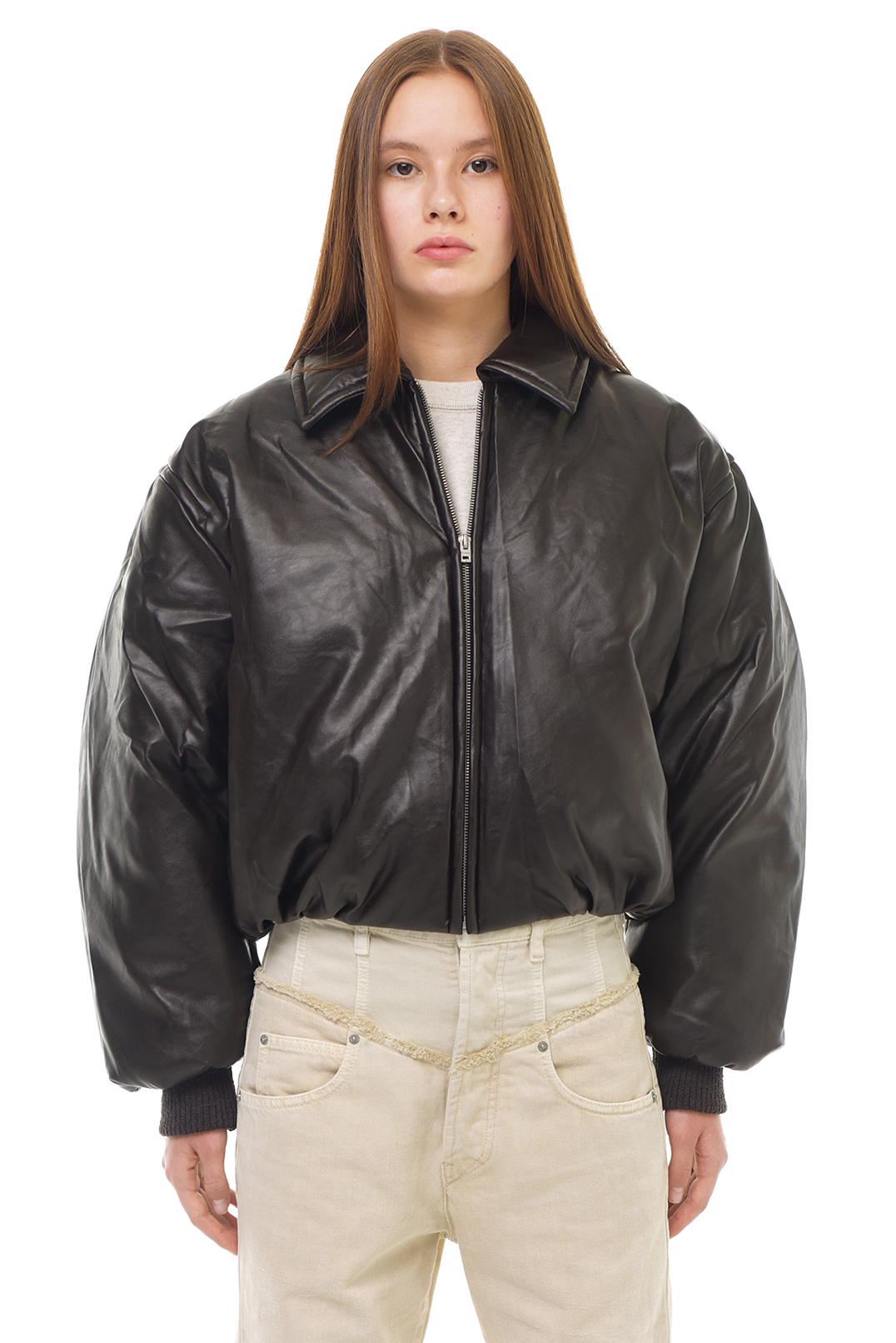Вкорочений бомбер з еко-шкіри ACNE STUDIOS ACw23019