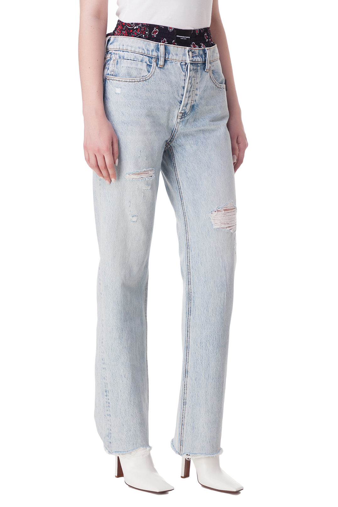 Подовжені джинси з ефектом потертості ALEXANDER WANG ALWd10015