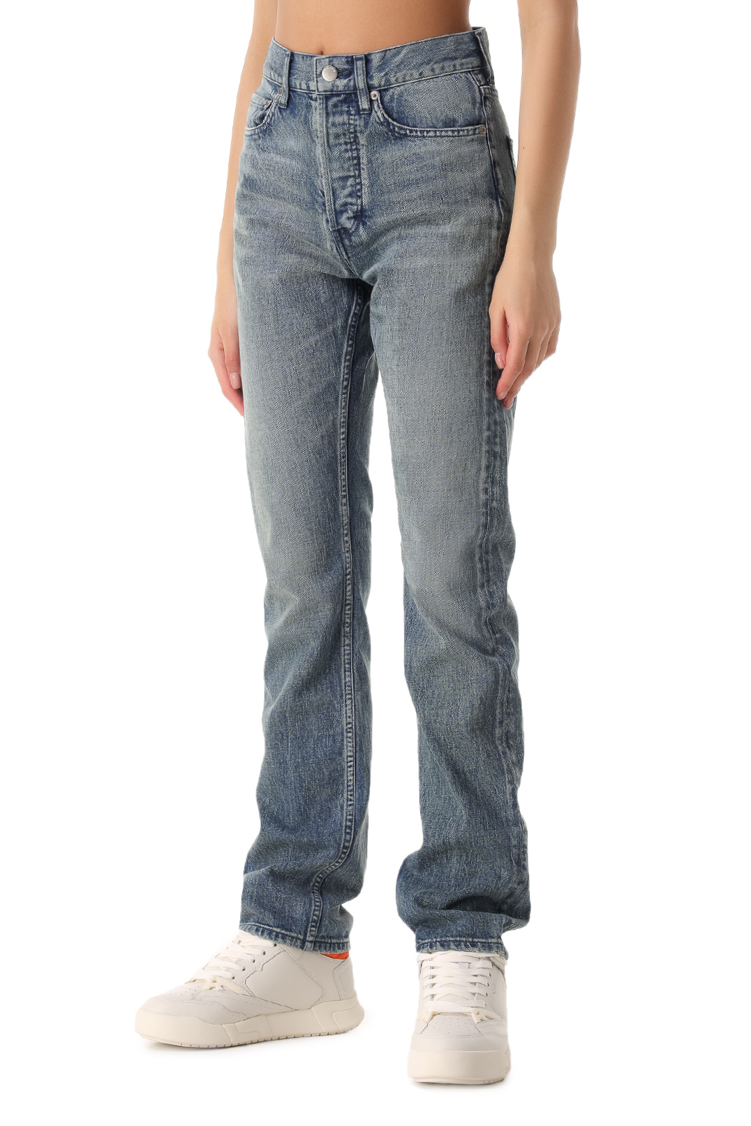 Удлиненные джинсы с эффектом потертостей AMBUSH AMB21019