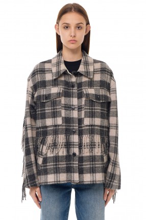 ETOILE ISABEL MARANT Куртка-сорочка oversize в клітку з бахромою