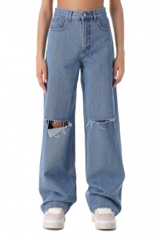 Удлиненные джинсы с эффектом потертостей