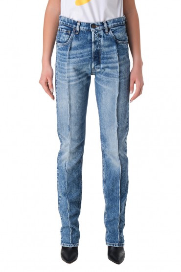 Удлиненные джинсы с эффектом потертостей MAISON MARGIELA MMMw11013