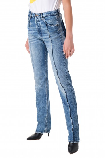 Удлиненные джинсы с эффектом потертостей MAISON MARGIELA MMMw11013