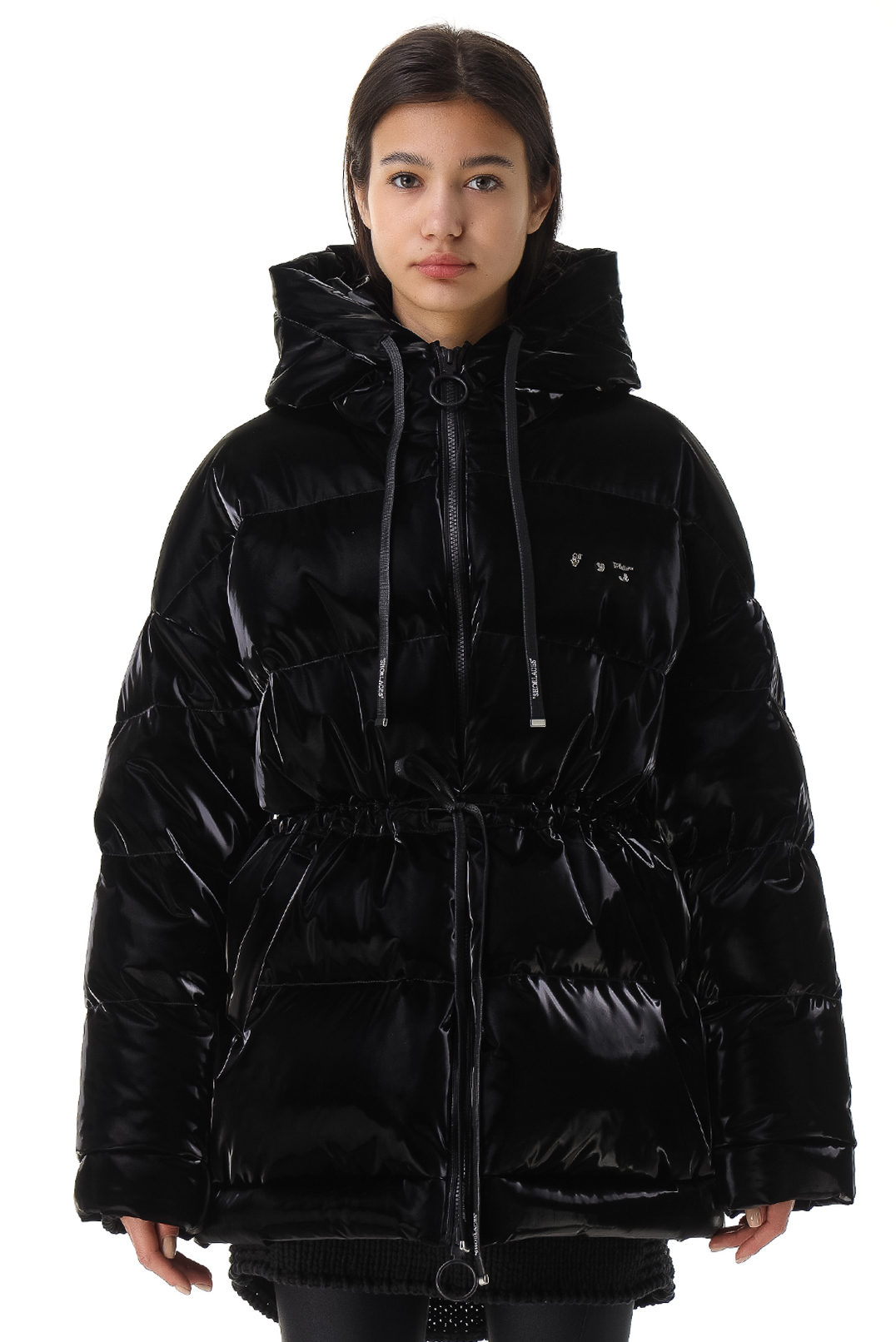 Лакований пуховик з капюшоном OFF-WHITE OWw21040