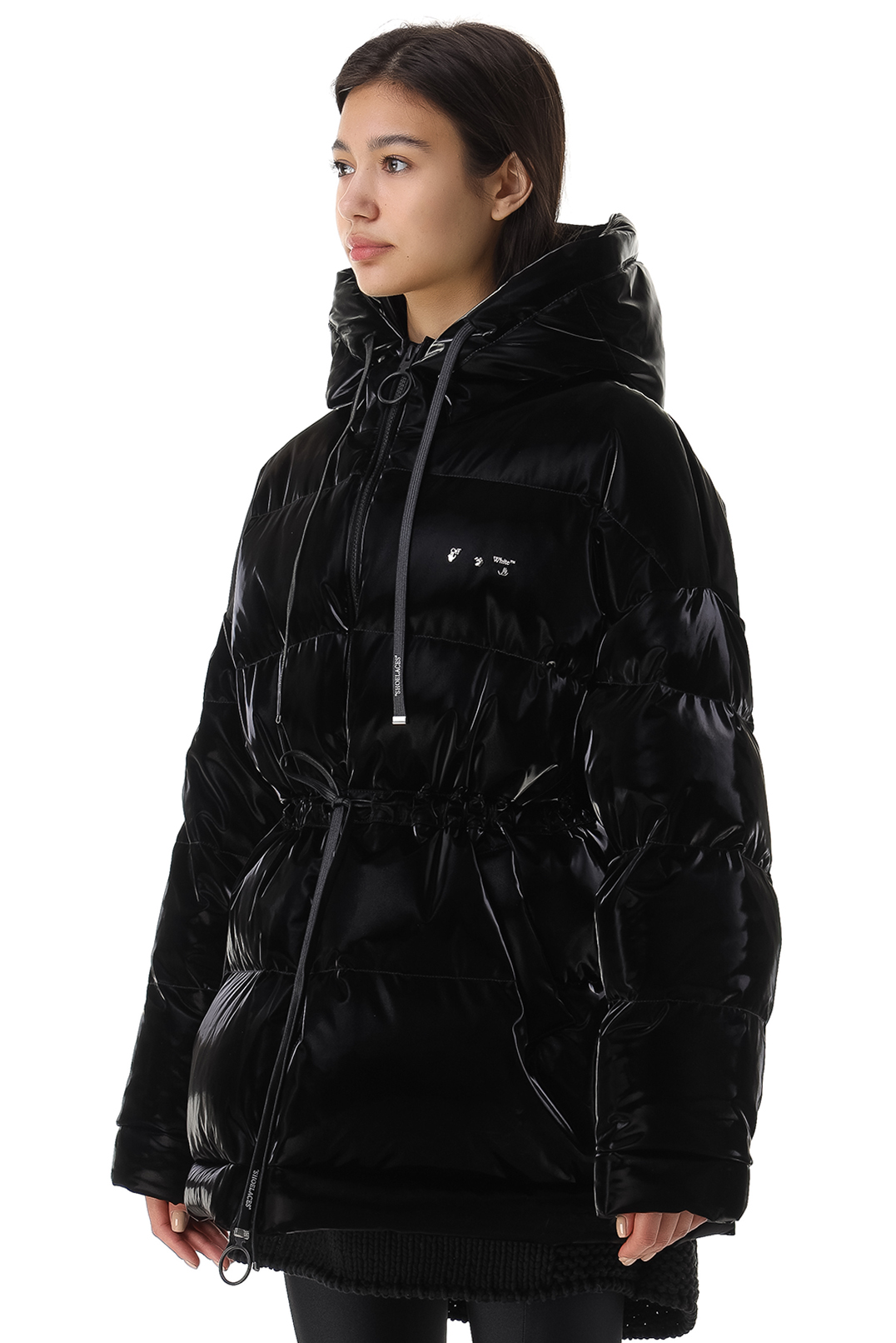 Лакований пуховик з капюшоном OFF-WHITE OWw21040