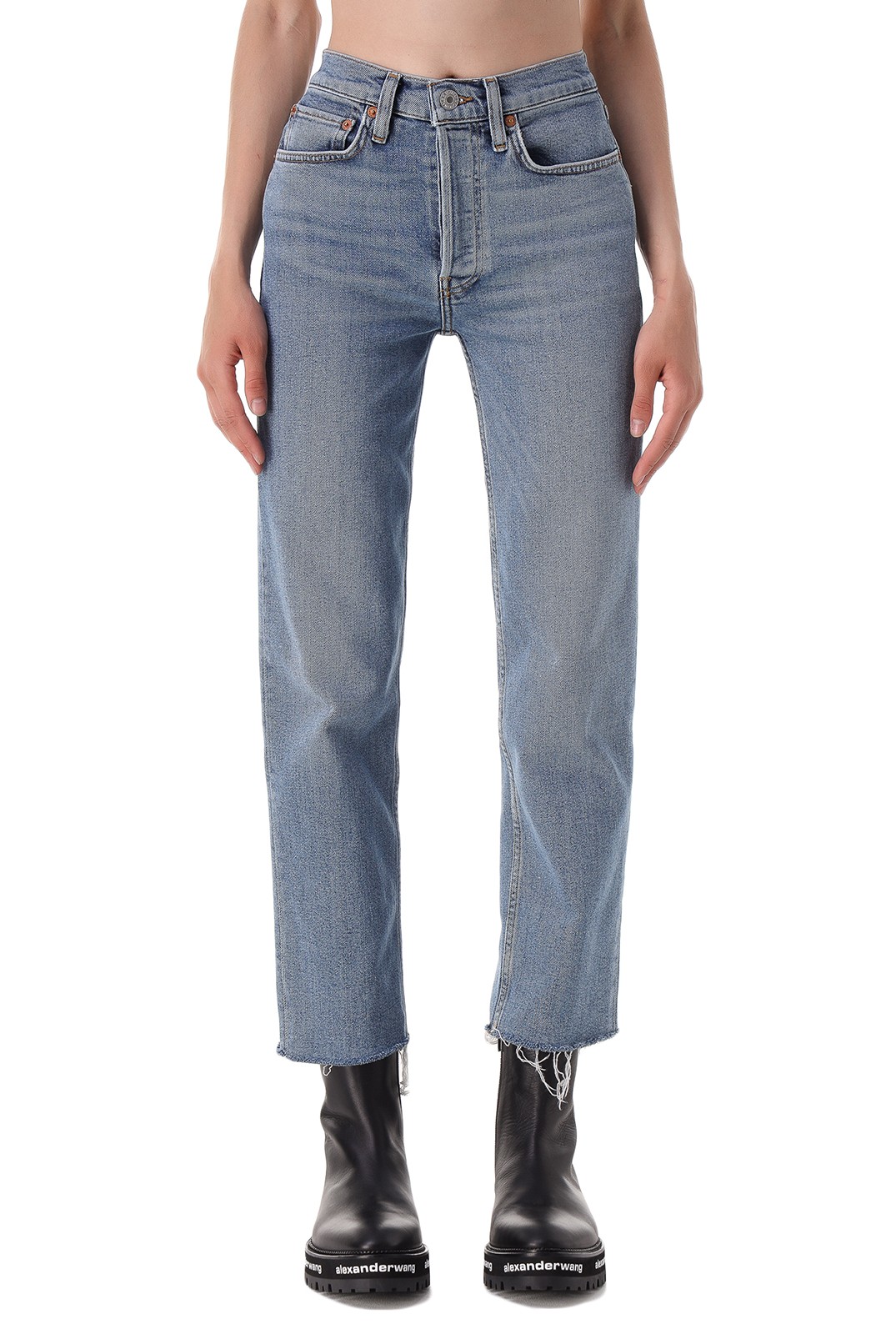 Вкороченi джинси з ефектом потертостей RE/DONE RED21005