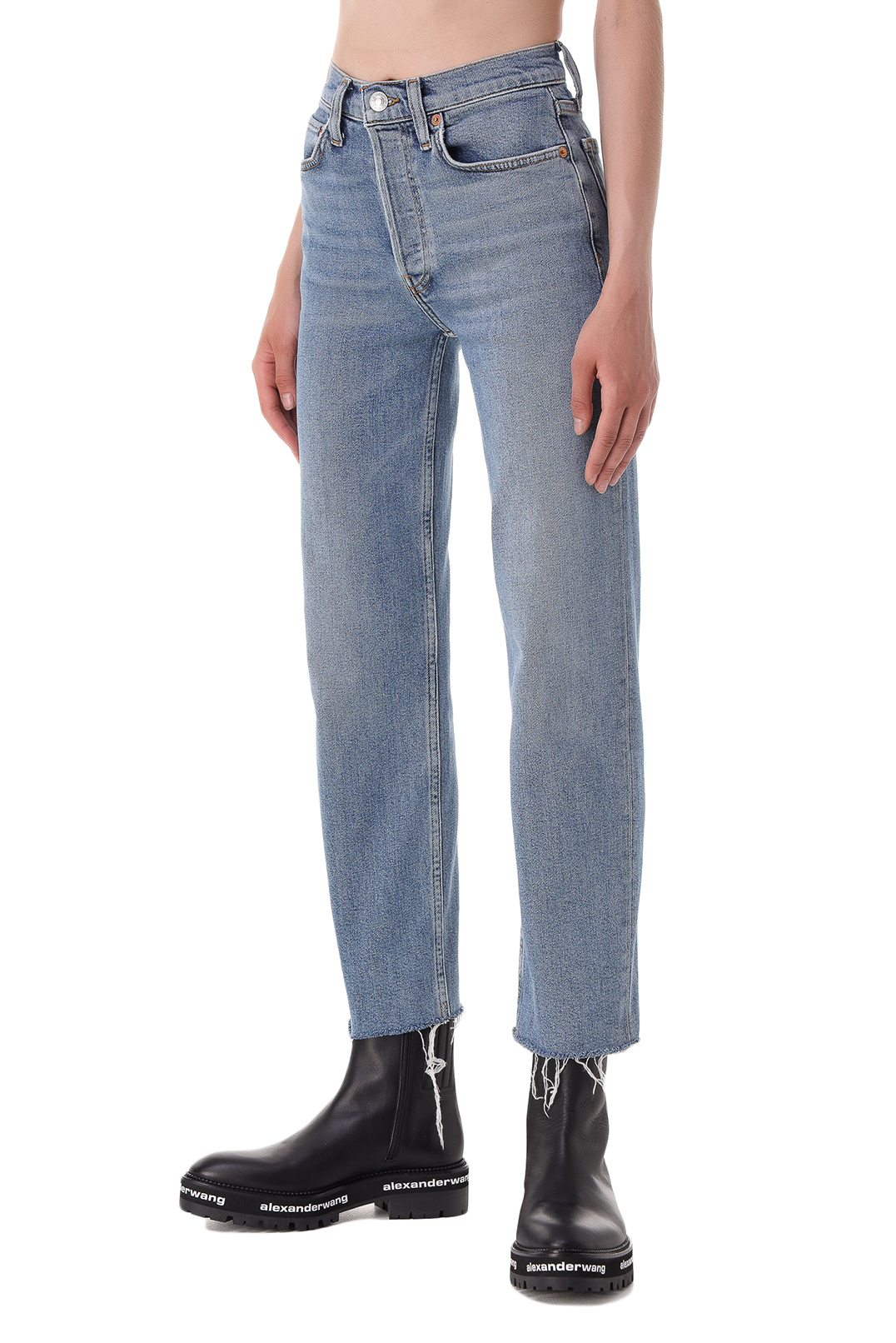 Вкороченi джинси з ефектом потертостей RE/DONE RED21005